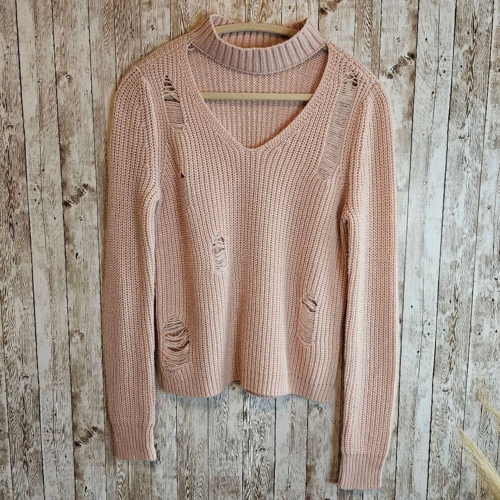 Women's Crave Fame Pink Distressed Sweater Size S
